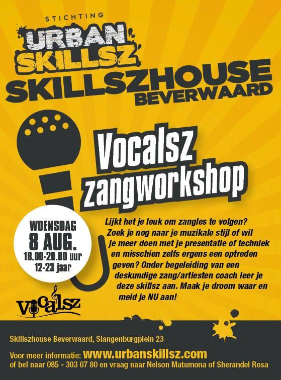 ZANGERS OPGELET! 🎤 Woensdag 8 augustus organiseert Stichting Urban Skillsz een Vocalsz zangworkshop in het Skillszhouse Beverwaard (Slangenburgplein 23), voor jongeren van 12-23 jaar.